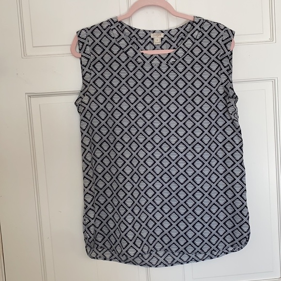J.Crew Tribal Print Black White Pattern Blouse Top - Picture 1 of 6